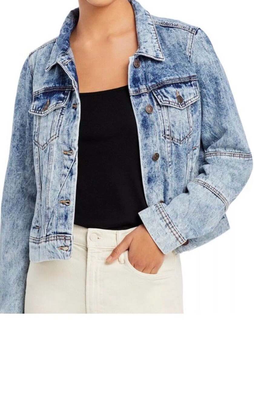 Free People Rumors Acid Light Wash Blue Denim Jacket Small Retro